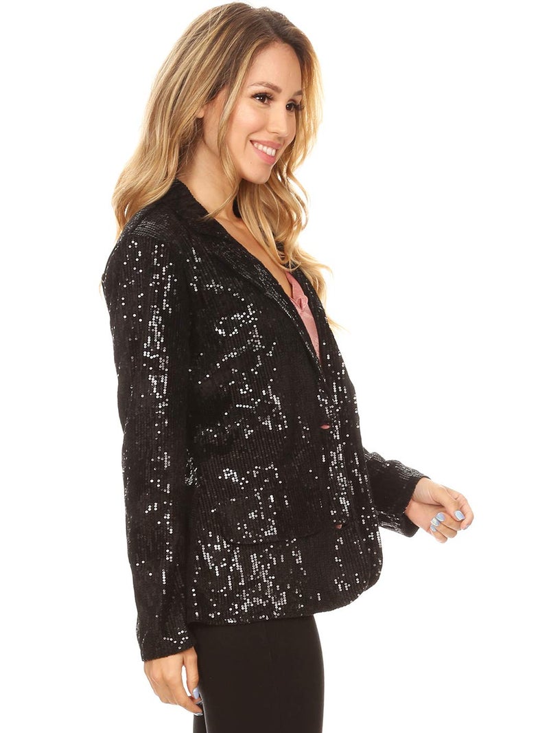 Anna-Kaci Women's Evening Sparkle Sequins Open Front Long Sleeve Blazer Jacket,Wedding,Banquet Black - Image 4